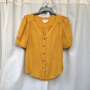 Anthropologie Maeve yellow polka dot blouse size 4